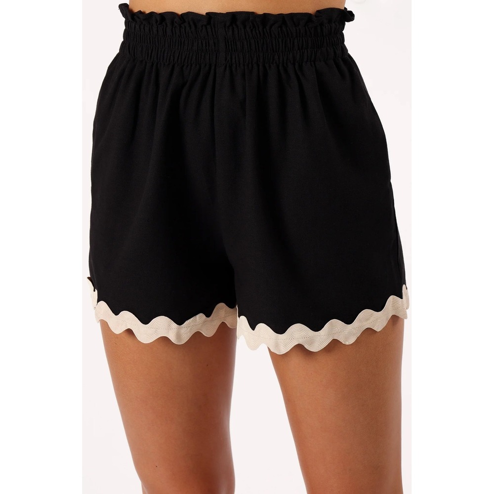 Petal + Pup Katy Shorts Women S Black Linen Blend Scalloped Ric Rac High Waist